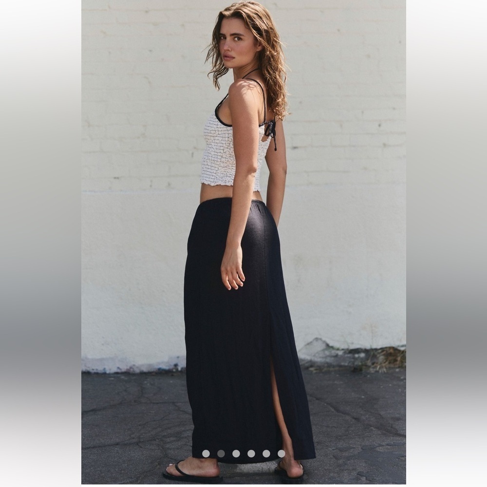 Free People Free-Est Linen Skirt Set Size Medium Black White Two Piece Set - Picture 2 of 15